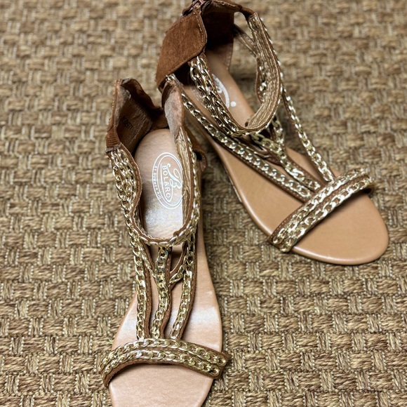 Open Toe Sandal w/Gold Chain Straps and Cork Wedge Heels - Picture 6 of 6